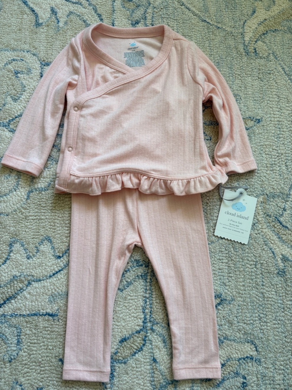 NWT cloud island Light Pink Ruffle Wrap Baby Two-Piece Set 6-9 Months